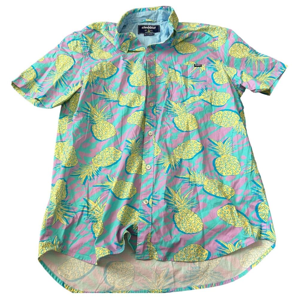 Chubbies Pineapple Friday Shirt‎ Mens Large Multicolor Short Sleeve Button Down